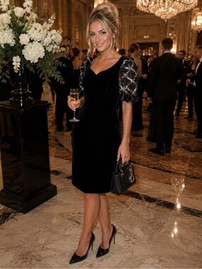Vintage Galleria Elegant Velvet Dress with Lined Mesh Fabric Sequin Sleeves  6.